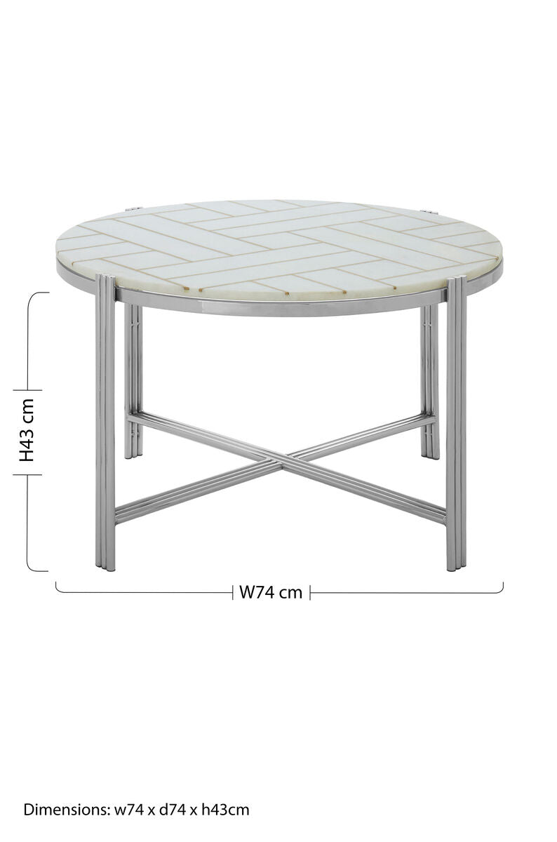 White Marble Top Coffee Table With Gold Detail & Silver Frame, Eva