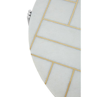 White Marble Top Coffee Table With Gold Detail & Silver Frame, Eva