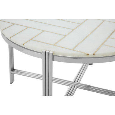 White Marble Top Coffee Table With Gold Detail & Silver Frame, Eva