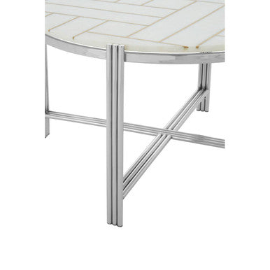 White Marble Top Coffee Table With Gold Detail & Silver Frame, Eva