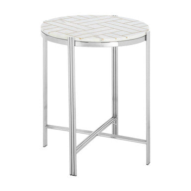 White Marble Top Side Table With Gold Detail & Silver Frame, Eva