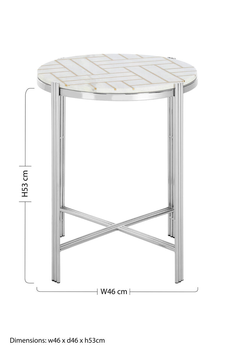 White Marble Top Side Table With Gold Detail & Silver Frame, Eva