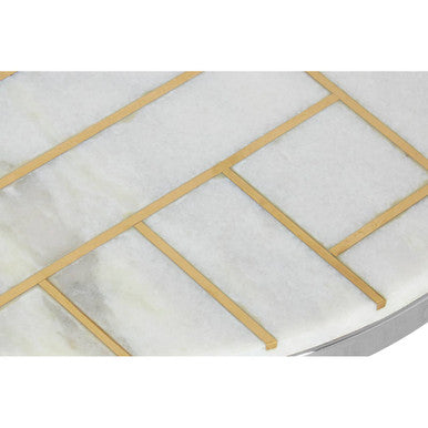 White Marble Top Side Table With Gold Detail & Silver Frame, Eva