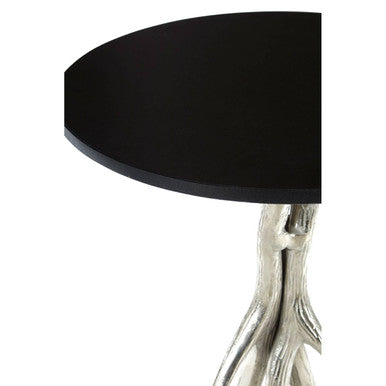 Black Marble Top Round Side Table With Nickel Antler Base, Antler