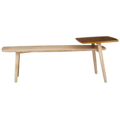 Solid Elm Wood Two Tier Coffee Table In Light Grey With Gold Accents, Kyra