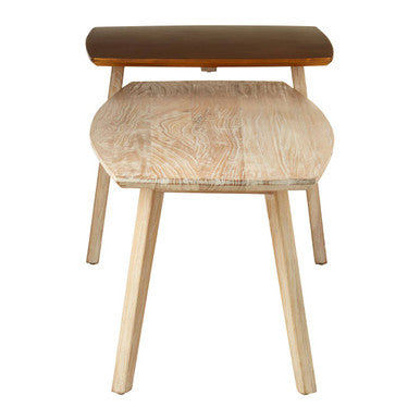 Solid Elm Wood Two Tier Coffee Table In Light Grey With Gold Accents, Kyra