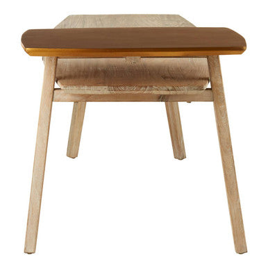 Solid Elm Wood Two Tier Coffee Table In Light Grey With Gold Accents, Kyra