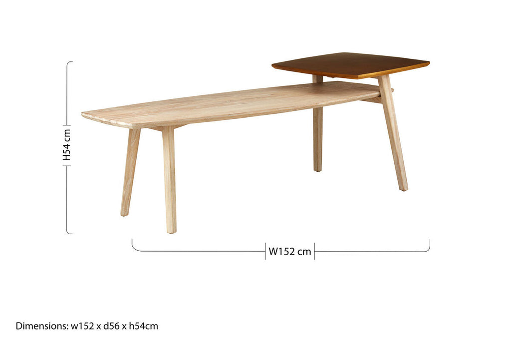 Solid Elm Wood Two Tier Coffee Table In Light Grey With Gold Accents, Kyra