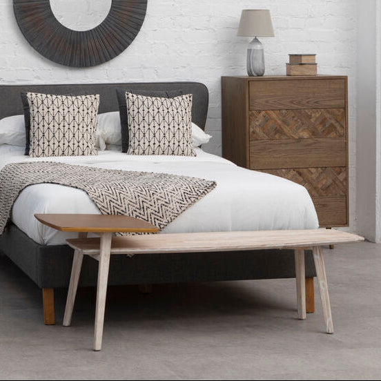 Solid Elm Wood Two Tier Coffee Table In Light Grey With Gold Accents, Kyra