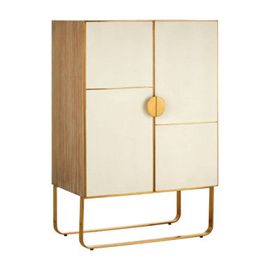 Modica Oak Wood & Brushed Gold Cabinet