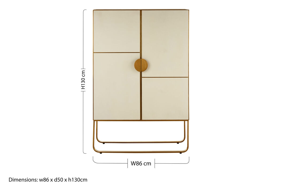 Modica Oak Wood & Brushed Gold Cabinet