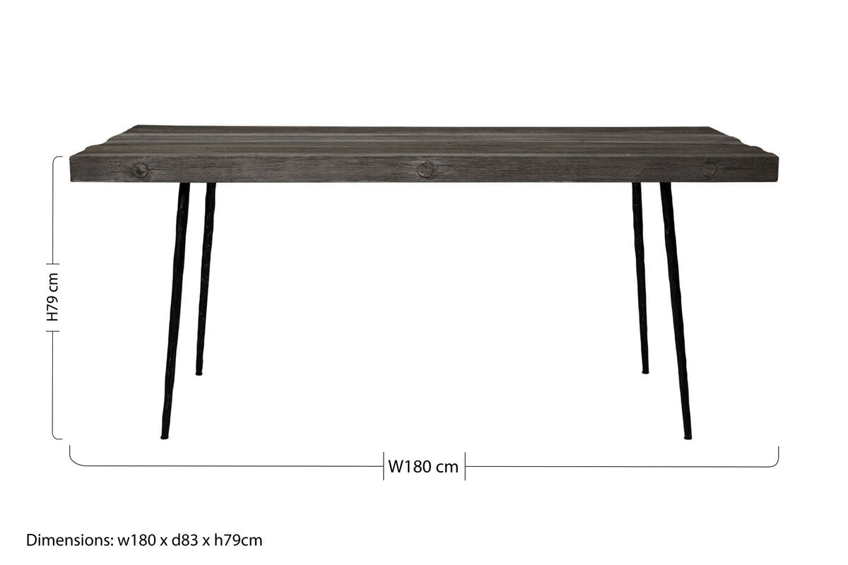 Rustic Oak Rectangular Dining Table With Black Iron Legs, Mason