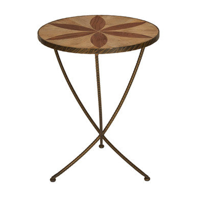 Brown Two Tone Elm Wood Large Side Table With Antique Brass Iron Legs, Elmo