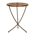 Brown Two Tone Elm Wood Large Side Table With Antique Brass Iron Legs, Elmo