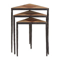 Black & Brown Elm Wood Set Of 3 Triangular Nesting Tables With Black Iron Legs, Elmo