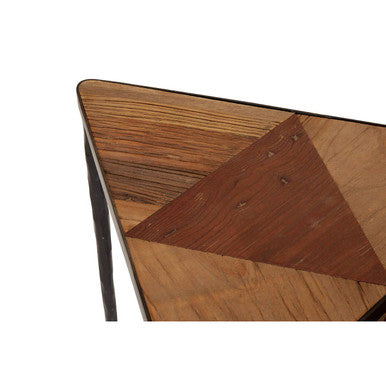Black & Brown Elm Wood Set Of 3 Triangular Nesting Tables With Black Iron Legs, Elmo