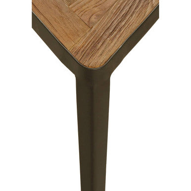Black & Brown Carved Elm Wood Set Of 3 Triangular Tables With Black Iron Legs, Elmo