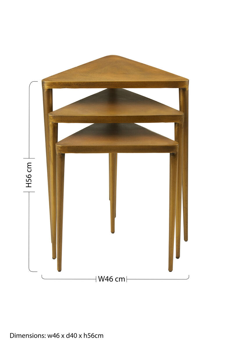 Gold Snug Design Set Of 3 Triangular Nesting Tables, Compo