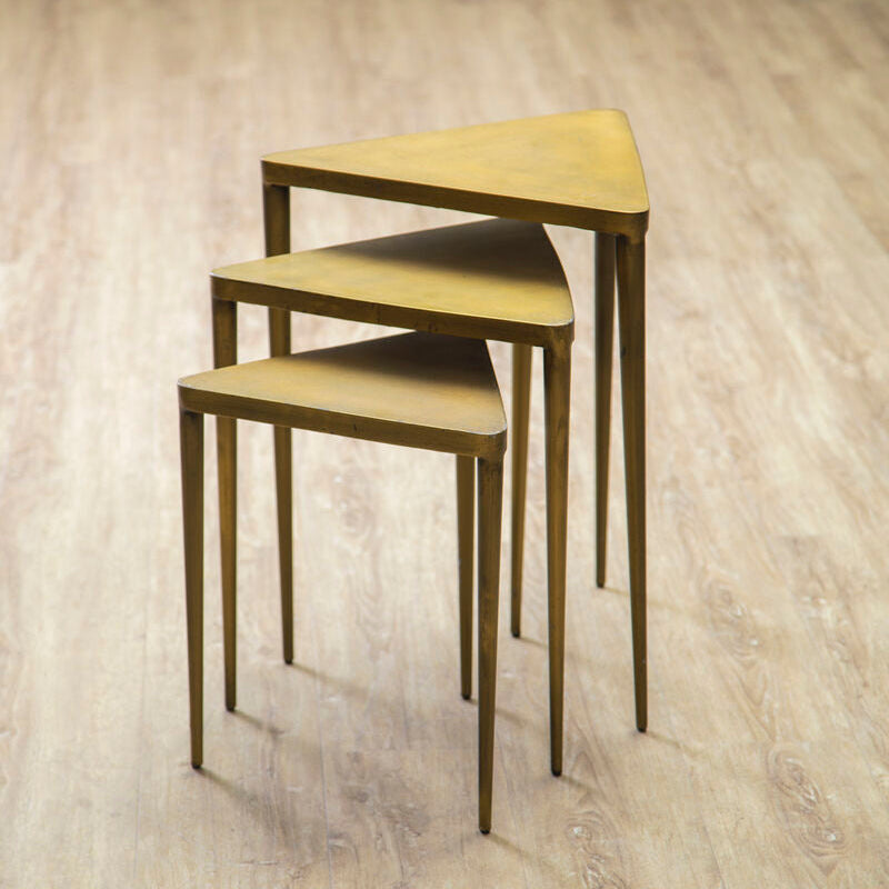 Gold Snug Design Set Of 3 Triangular Nesting Tables, Compo
