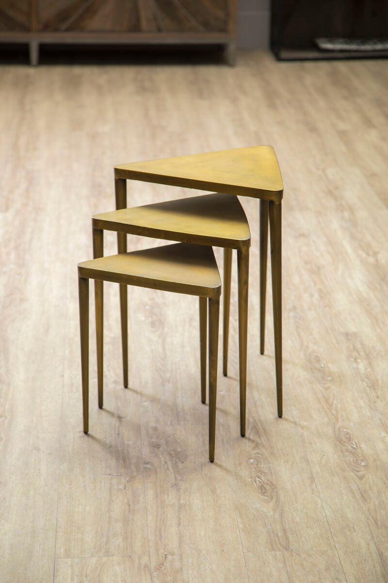Gold Snug Design Set Of 3 Triangular Nesting Tables, Compo