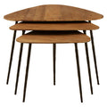Black & Brown Elm Wood Top Nest Of 3 Triangular Tables With Black Iron Legs, Elmo