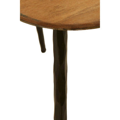 Black & Brown Elm Wood Top Nest Of 3 Triangular Tables With Black Iron Legs, Elmo