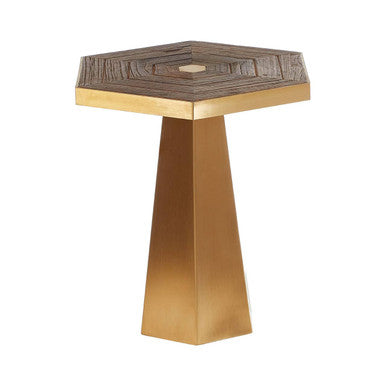 Gold & Natural Small Hexagon End Table With Grooved Elm Wood Top, Titan