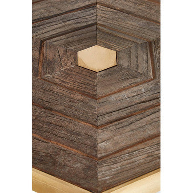 Gold & Natural Small Hexagon End Table With Grooved Elm Wood Top, Titan