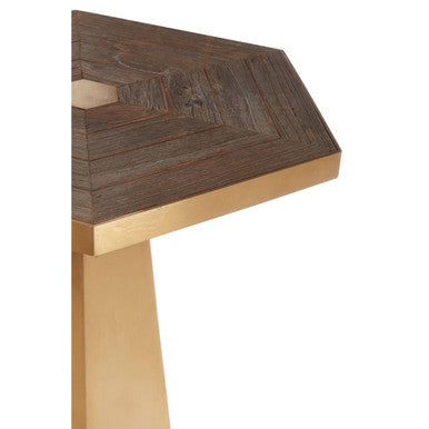 Gold & Natural Large Hexagon End Table With Grooved Elm Wood Top, Titan