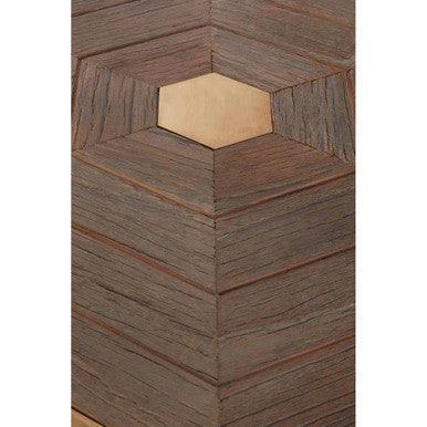 Gold & Natural Large Hexagon End Table With Grooved Elm Wood Top, Titan