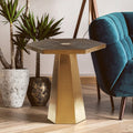 Gold & Natural Large Hexagon End Table With Grooved Elm Wood Top, Titan