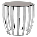 Black Tempered Glass Top Side Table With Curving Silver Stainless Steel Frame, Yasmin
