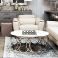 White Marble Top Coffee Table With Silver Stainless Steel Circular Base, Yasmin