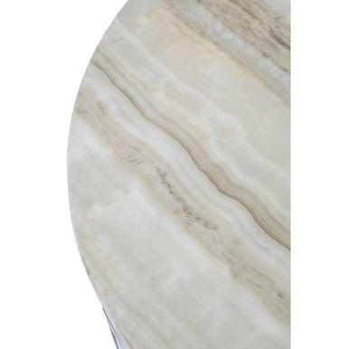 White Marble Top Coffee Table With Silver Stainless Steel Circular Base, Yasmin