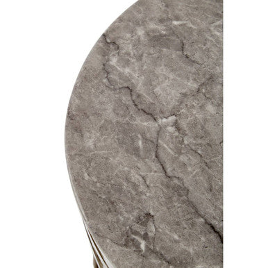 White Marble Top Contemporary Side Table With Reflective Stainless Steel Base, Yasmin