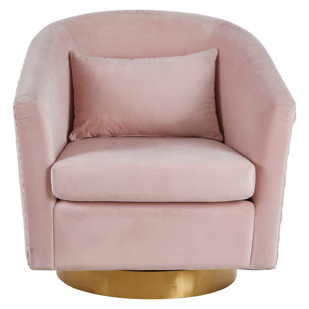 Plazoni Pink Velvet Swivel Chair With Gold Base