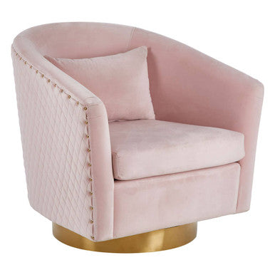 Plazoni Pink Velvet Swivel Chair With Gold Base