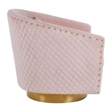 Plazoni Pink Velvet Swivel Chair With Gold Base