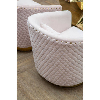 Plazoni Pink Velvet Swivel Chair With Gold Base