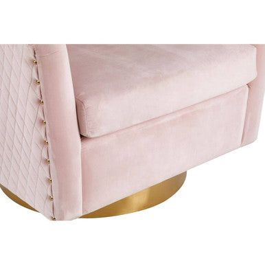 Plazoni Pink Velvet Swivel Chair With Gold Base