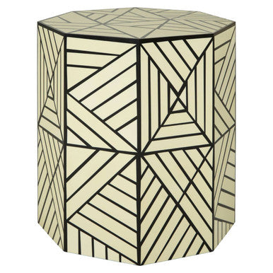 Hassa Ivory & Black Resin Geometric Stool & Table