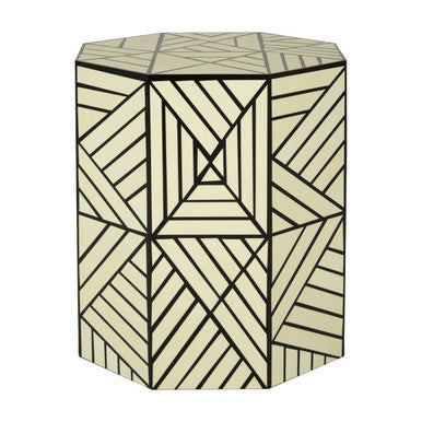 Hassa Ivory & Black Resin Geometric Stool & Table