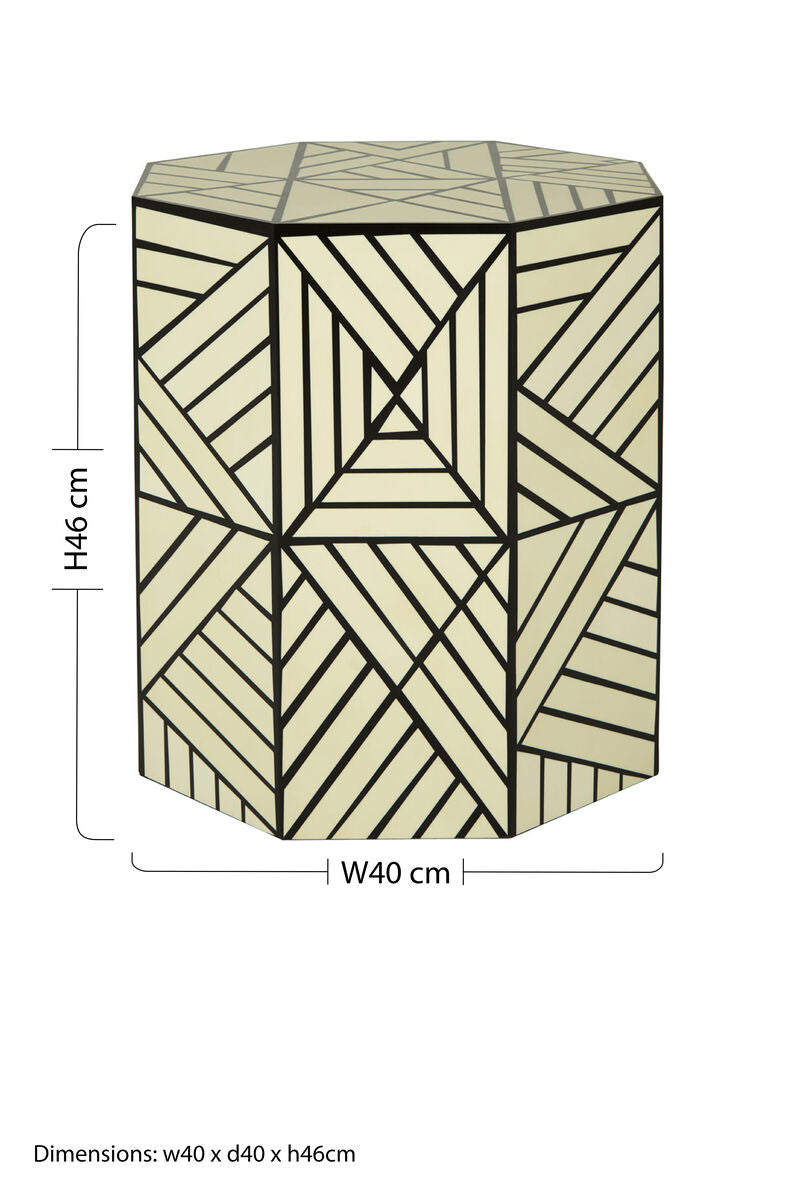 Hassa Ivory & Black Resin Geometric Stool & Table
