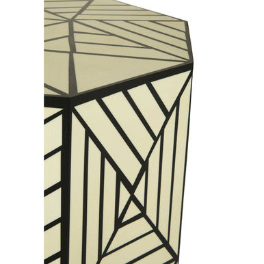 Hassa Ivory & Black Resin Geometric Stool & Table