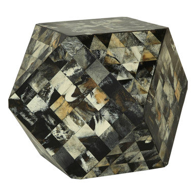 Green & Cream Resin Tile Geometric Side Table With Hexagonal Design, Marlox