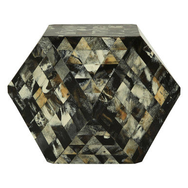 Green & Cream Resin Tile Geometric Side Table With Hexagonal Design, Marlox
