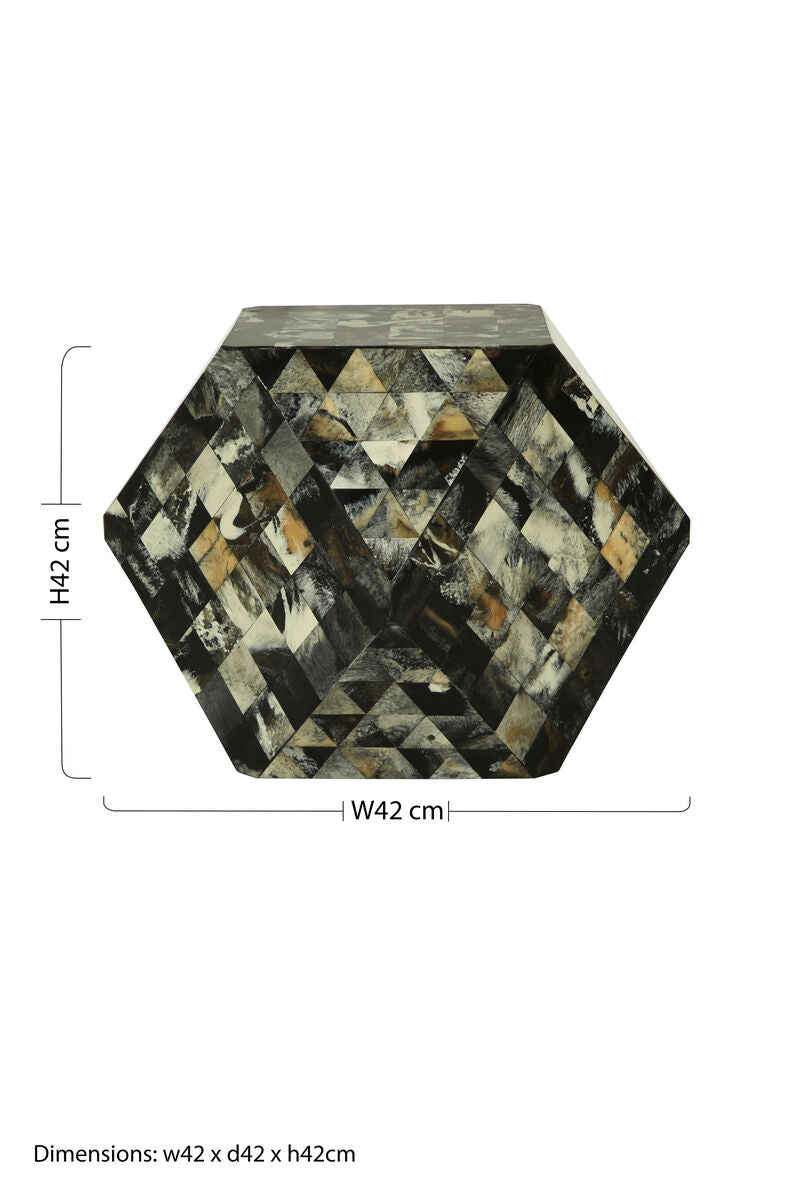 Green & Cream Resin Tile Geometric Side Table With Hexagonal Design, Marlox