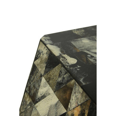 Green & Cream Resin Tile Geometric Side Table With Hexagonal Design, Marlox