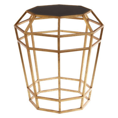 Black & Gold Geometric Base Table With Octagonal Black Glass Top, Zariah