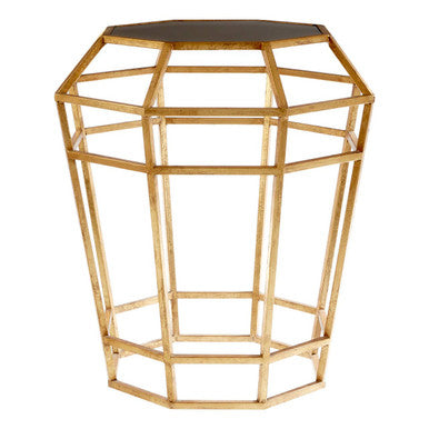 Black & Gold Geometric Base Table With Octagonal Black Glass Top, Zariah